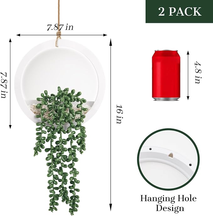 Der Rose 2 Pack Fake Plants Hanging Artificial Succulents Plants in White Pots - Image 3