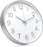 Wall Clock 12 In White-Silver Modern Simple Quartz Decorative Clock Non-Ticking - Image 2