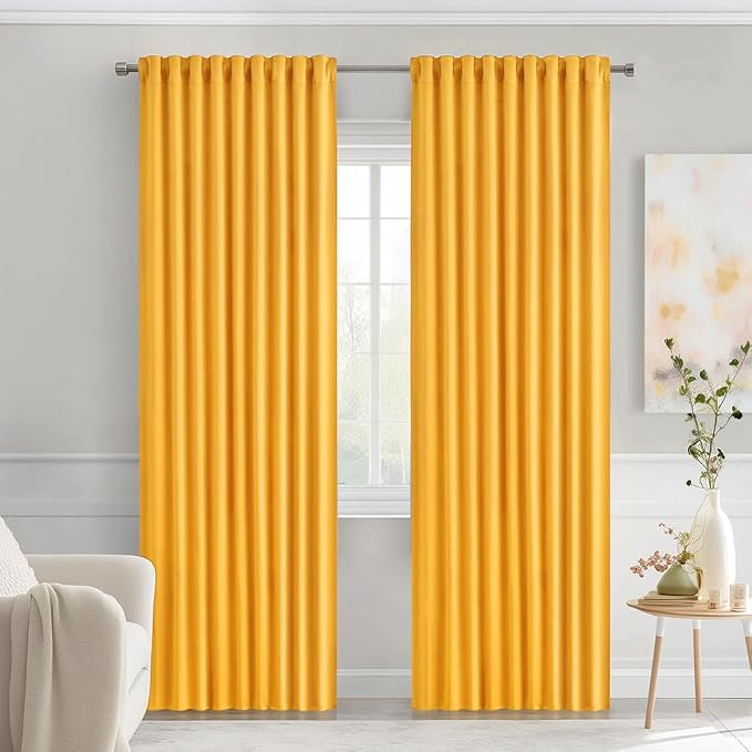 MIULEE Yellow Back Tab Blackout Curtains 84 Inch Length 2 Panels Set by MIULEE