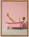 AtterrirArt Framed Pink Bathroom Wall Art, 12 * 16inch, Minimalist Bathtub by AtterrirArt