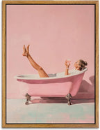 AtterrirArt Framed Pink Bathroom Wall Art, 12 * 16inch, Minimalist Bathtub by AtterrirArt
