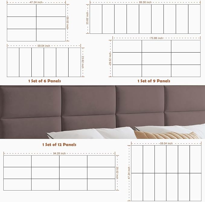 iNOW Wall Mounted Upholstered Headboard King, 3D Peel and Stick Soundproof Wall - Image 6