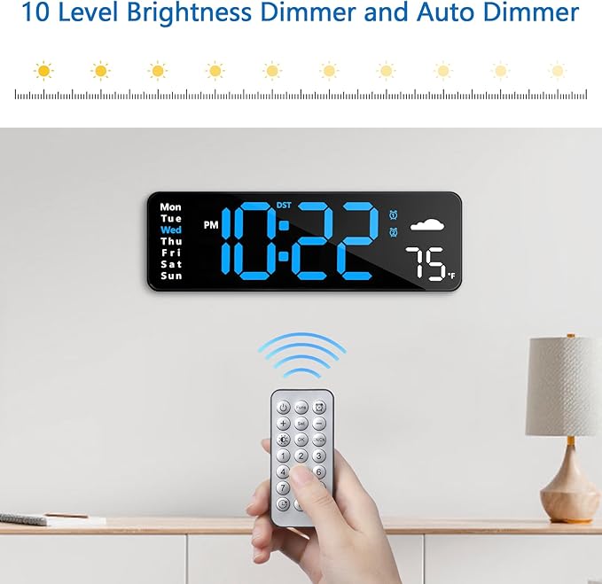 Digital Wall Clock with Remote Control, Large Display Plug in LED Digital Alarm - Image 3