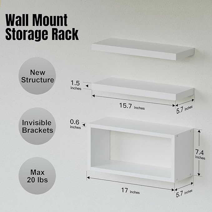 RICHER HOUSE White Floating Shelves Set of 3, Modern Bathroom Shelves Wall - Image 2