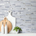 AULIGET Faux Stone Peel and Stick Backsplash, Light Grey Marble Look PVC Mixed - Image 2
