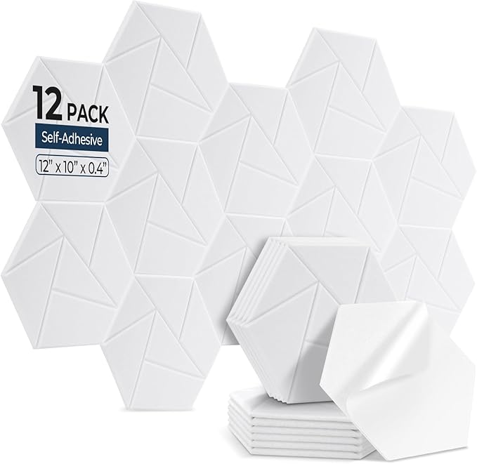 12 Pack Hexagon Acoustic Panels, Self-Adhesive Acoustic Wall Panels by AUSLET