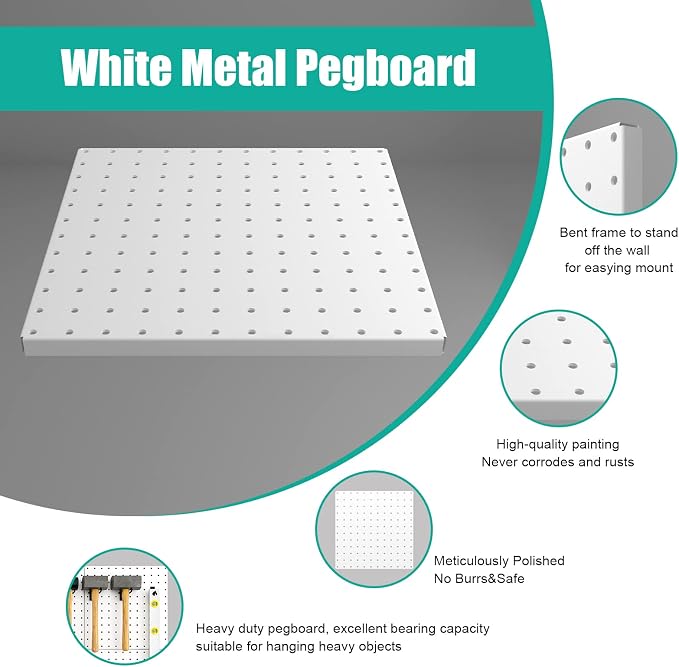 Peg Board, 6 Pack Metal Pegboard Panels White Pegboards Wall Organizer - Image 4