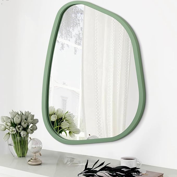 Asymmetrical Mirror for Wall Irregular Wood Frame Modern Unique Wall Mirror by HLFMVWE