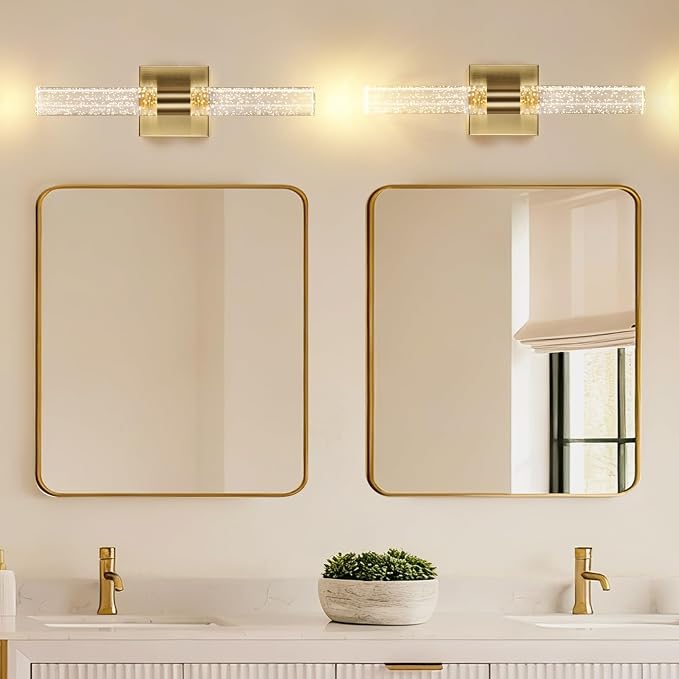 18 Inch Bathroom Sconces Set of 2, 3 Color Temperature Bubble Crystal Led Wall - Image 9