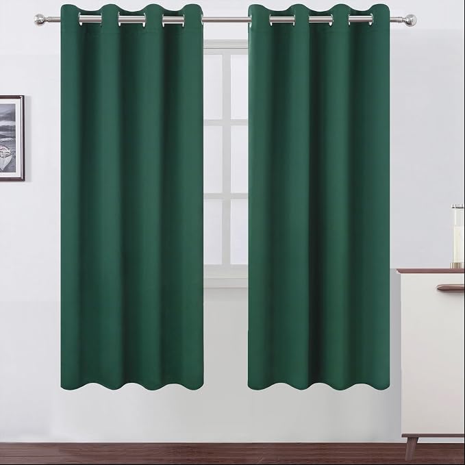 LEMOMO Blackout Curtains 66 x 72 Inch Long Dark Green Curtains Set of 2 Panels by Lemomo