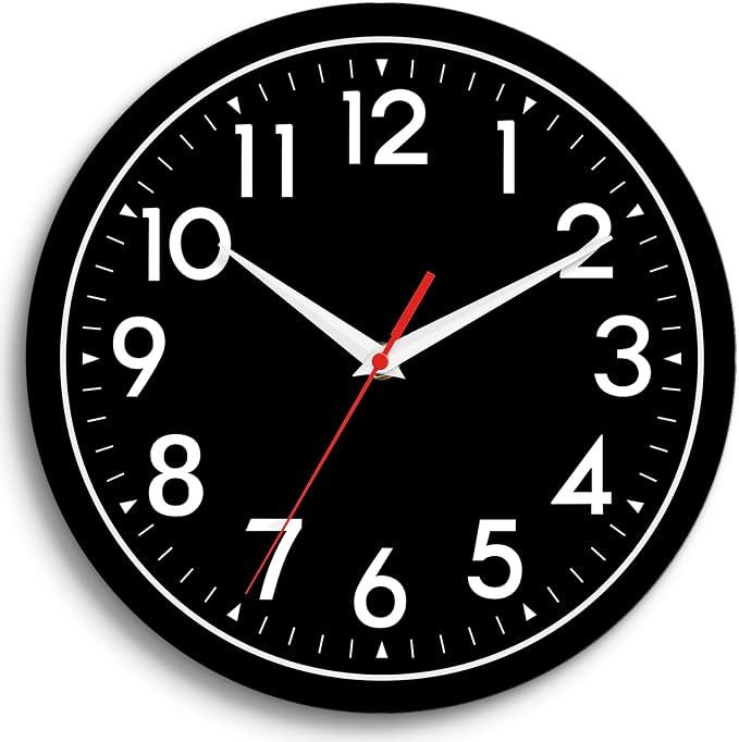 DAXSMY Wall Clock Black Battery Operated 10 Inch Simpel Silent Non Ticking by DAXSMY