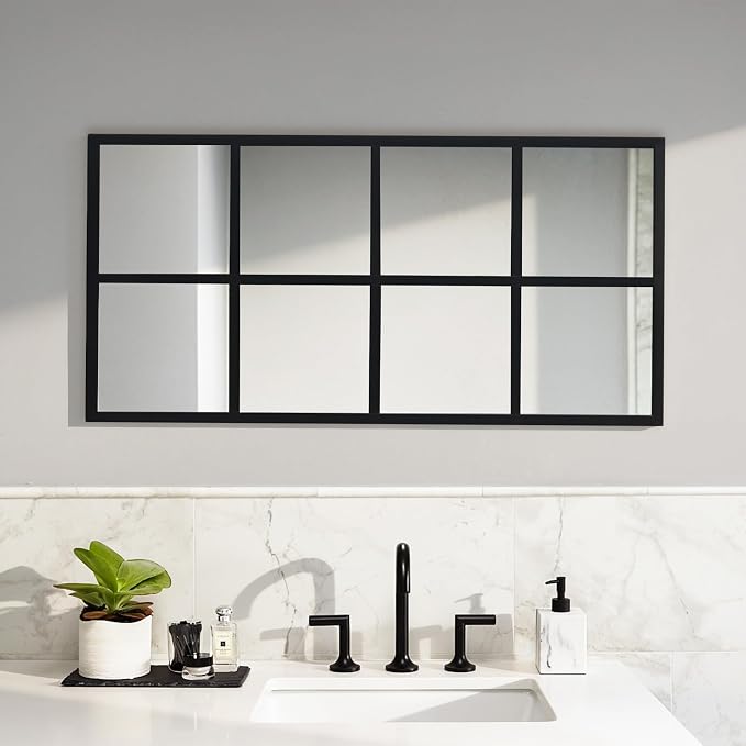 DUMOS Wall Mirror 16" x 32", Rectangle Window Pane Decorative Mirror, Metal - Image 6