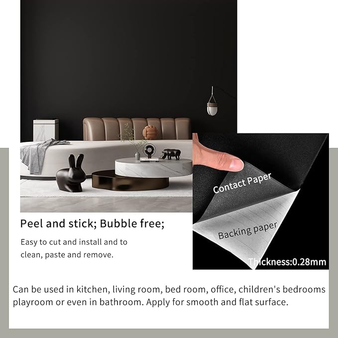 FUKU MON 24"x394" Black Wallpaper Peel and Stick Black Contact Paper Matte - Image 8