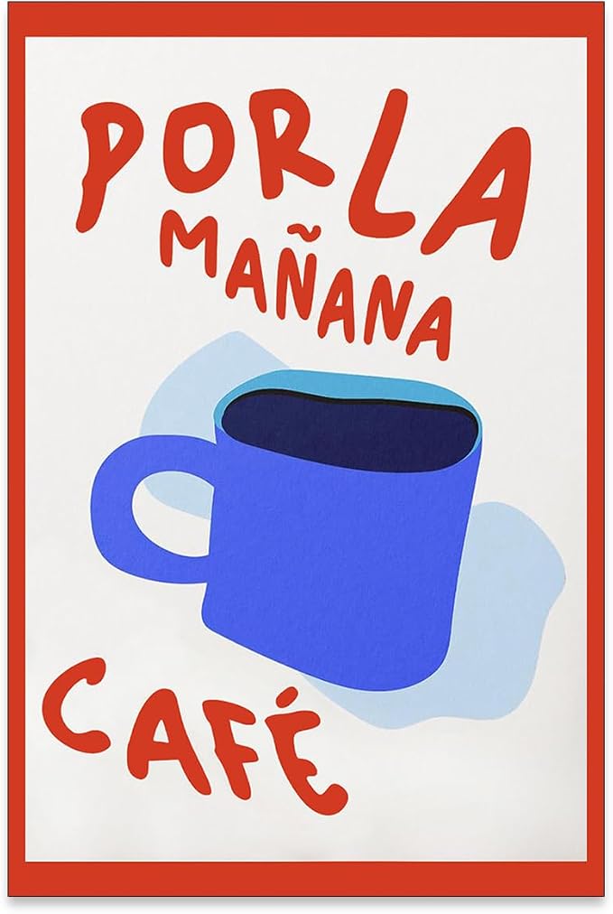 PDFI Kitchen Wall Art Por La Mañana Cafe Print Vintage Coffee Artwork Pictures by PDFI