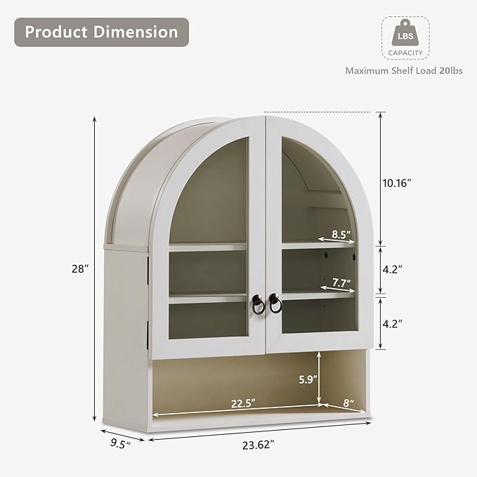 IFGET Bathroom Arched Wall Cabinet, 23.6'' Wide Medicine Cabinet - Image 2