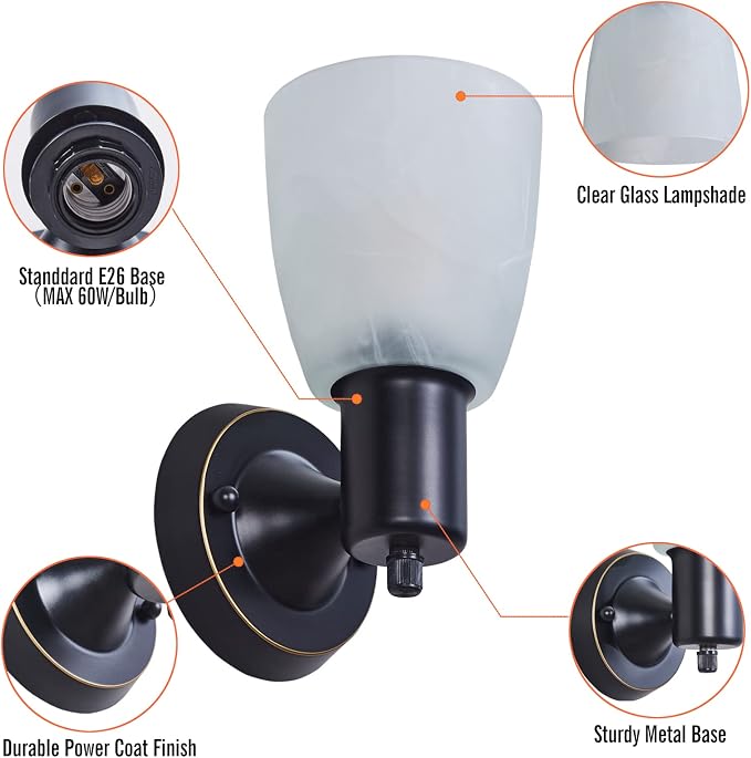 Wall Sconces Set of 2, Matte Black Vanity Lights - Image 7