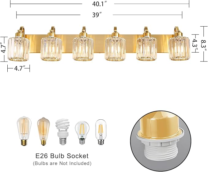 Modern Bathroom Vanity Light 6-Lights Brass Gold Vanity Light Crystal Wall - Image 4