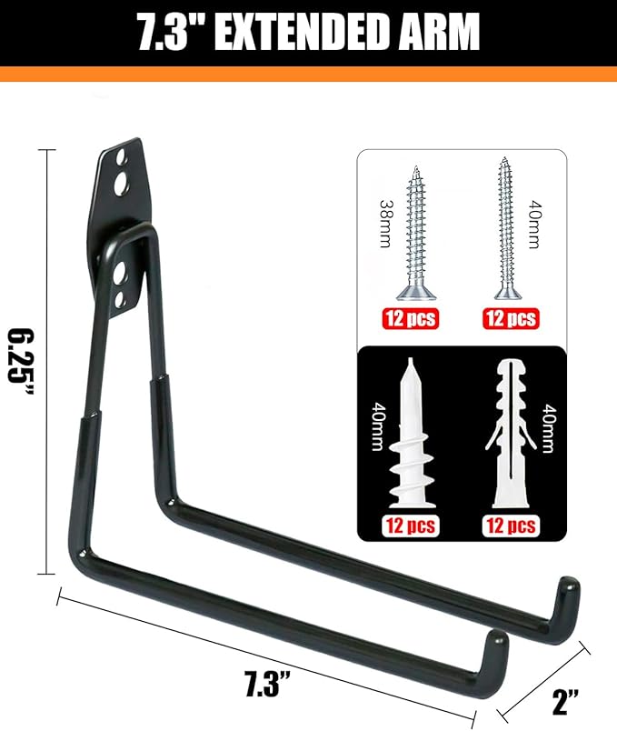 WMK 7.3'' Heavy Duty Garage Hooks, 6 Pack Wall Mount Garage Storage Hooks - Image 2