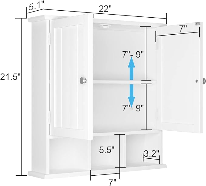 ChooChoo Bathroom Cabinet Wall Mounted 2-Door - Image 3
