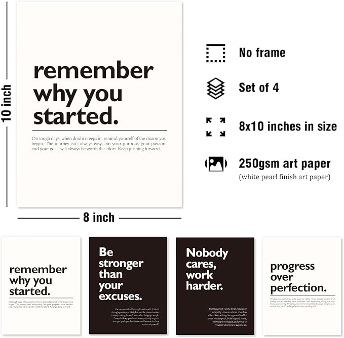 DSHFG Motivational Office Pictures Wall Decor Prints Set of 4, 8x10 Unframed - Image 2