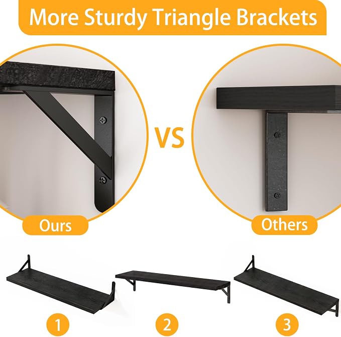 YGEOMER Floating Shelves for Wall, 23in Black Wall Shelves for Living Room - Image 3
