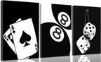 BOKPEN 3Pcs Black and White Poker Dice Canvas Wall Art Lucky You Poster Prints by bokpen