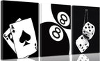 BOKPEN 3Pcs Black and White Poker Dice Canvas Wall Art Lucky You Poster Prints by bokpen