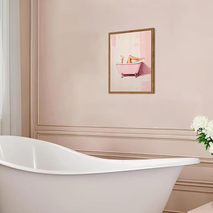 Funny Pink Girl Bathroom Wall Art, Cute Girly Bathtub Wall Decor Painting - Image 6