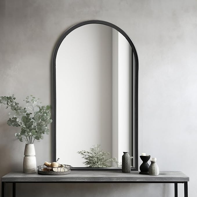Dewfig Arched Wall Mounted Mirror, Arch Black Mirror - Image 4