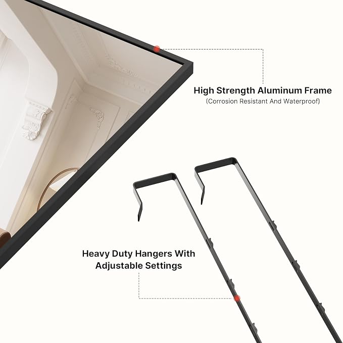 Kosmonia 48x14 Inch Full Length Tempered Glass Door Mirror - Image 5