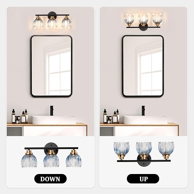 TALOYA Bathroom Vanity Light Fixtures, 3-Light Modern Black and Gold Wall - Image 8