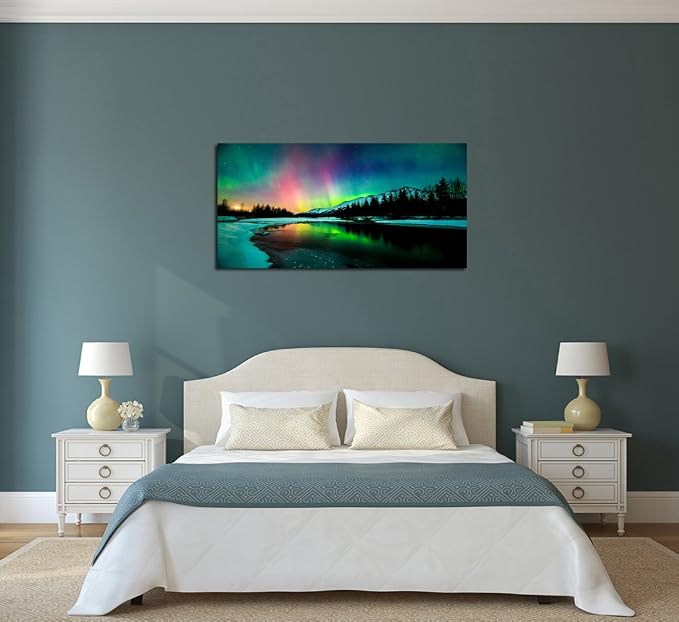 S01950 Wall Art Aurora scenery Painting on Canvas Stretched and Framed Canvas - Image 4
