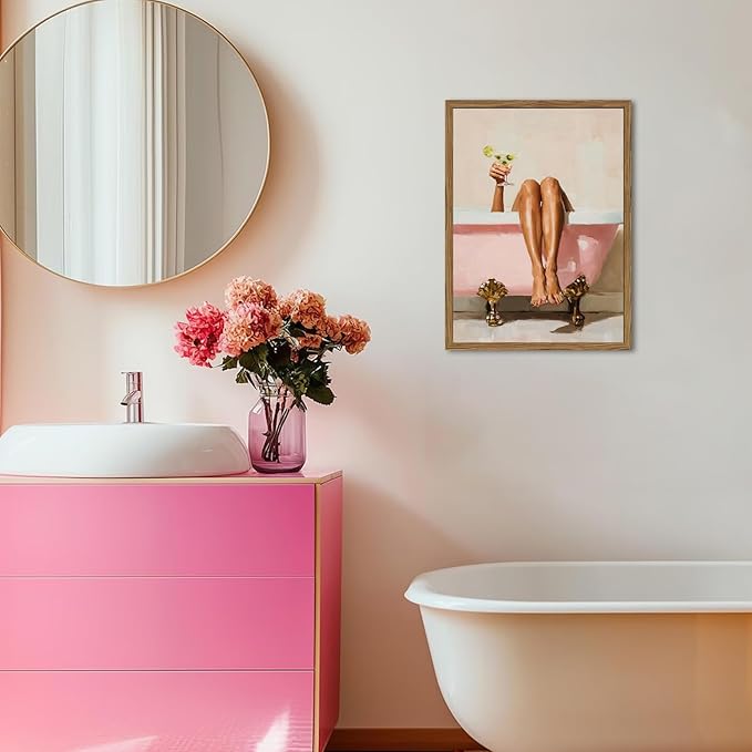 Funny Girl Bathroom Wall Art Pink Cute Girly Bathtub Wall Decor Picture - Image 6