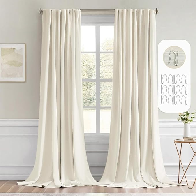MIULEE Beige White Back Tab Blackout Curtains 120 Inch Long 2 Panels Set by MIULEE