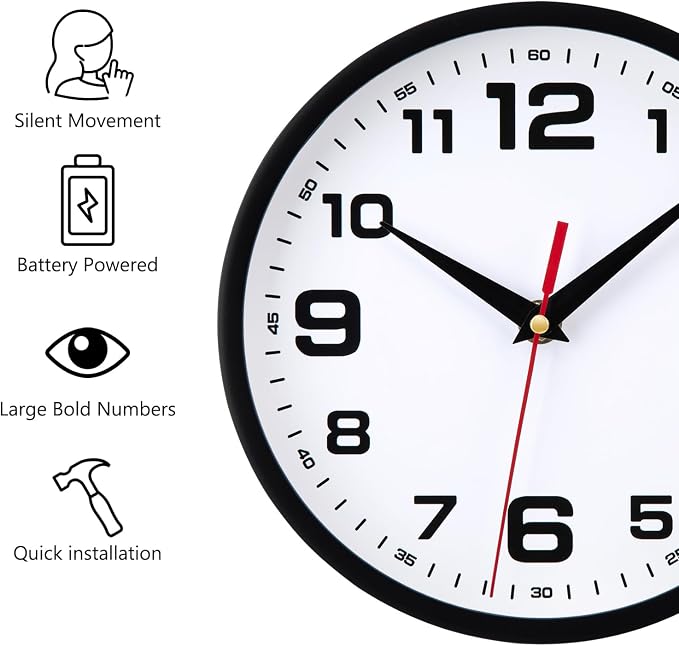 Wall Clock Silent Non-Ticking Modern Clocks Battery Operated 8 Inch Small - Image 2