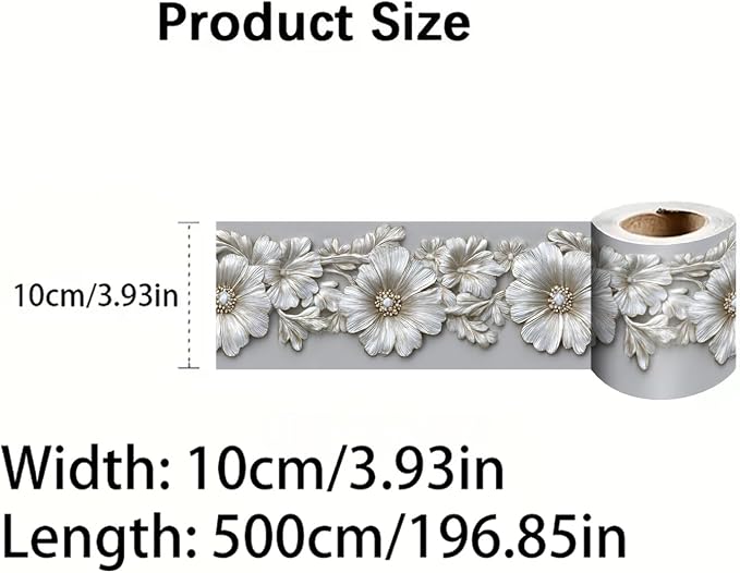 Silver Floral Wallpaper Border 196x4 Inch Peel and Stick Wall Border Metallic - Image 8