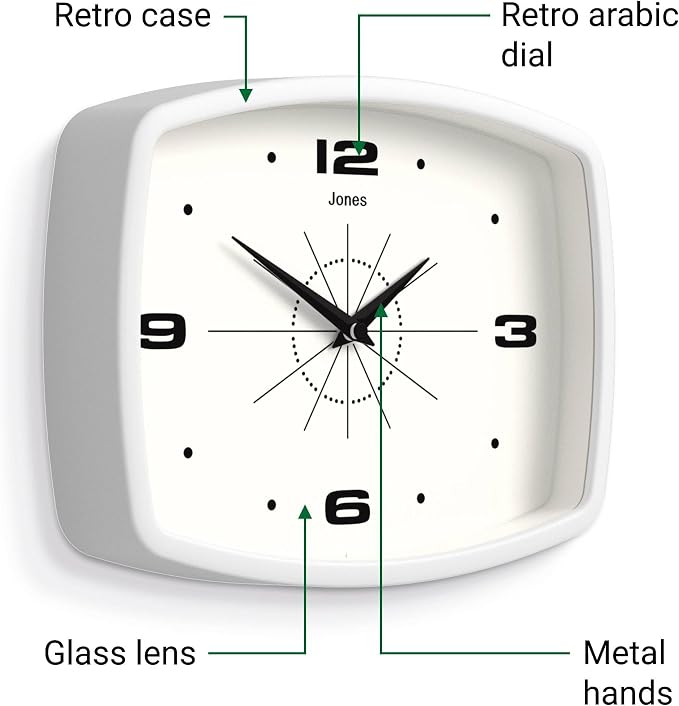 JONES CLOCKS® Movie Wall Clock | Retro Rectangular Clock | 10 inch | White | - Image 6