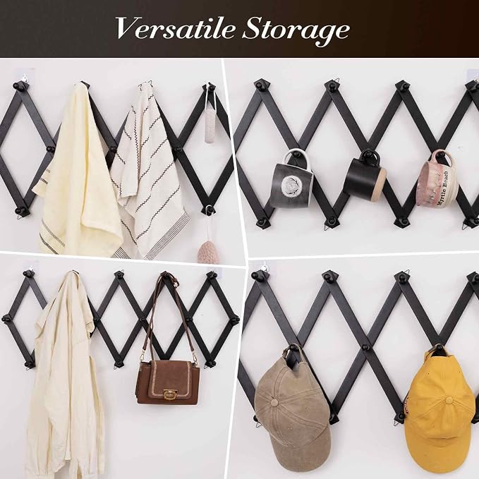 SCUNDA Wall Rack with 20 Hooks, Wooden Wall Expandable Coat Rack - Image 3