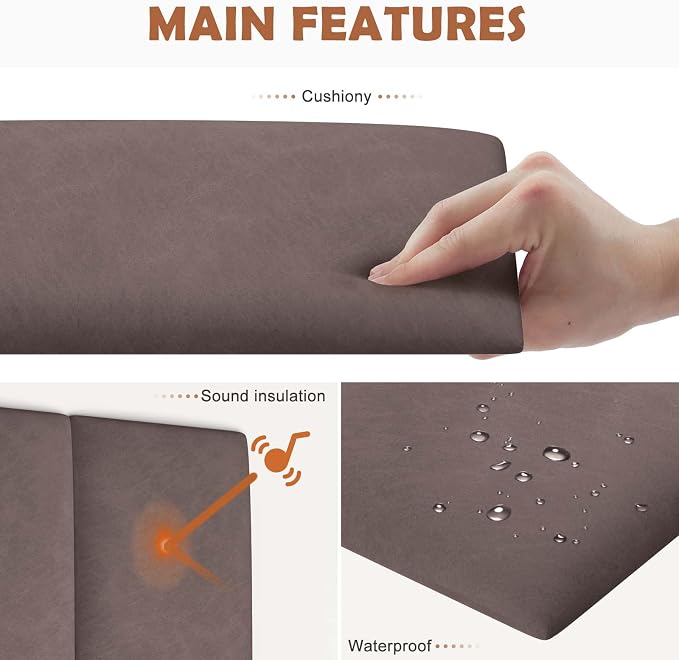 iNOW Wall Mounted Upholstered Headboard King, 3D Peel and Stick Soundproof Wall - Image 4