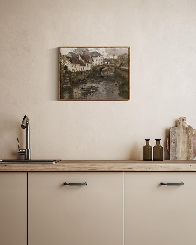 InSimSea Framed Canvas Wall Art Vintage Decor, Landscape Wall Art, Riverside - Image 2