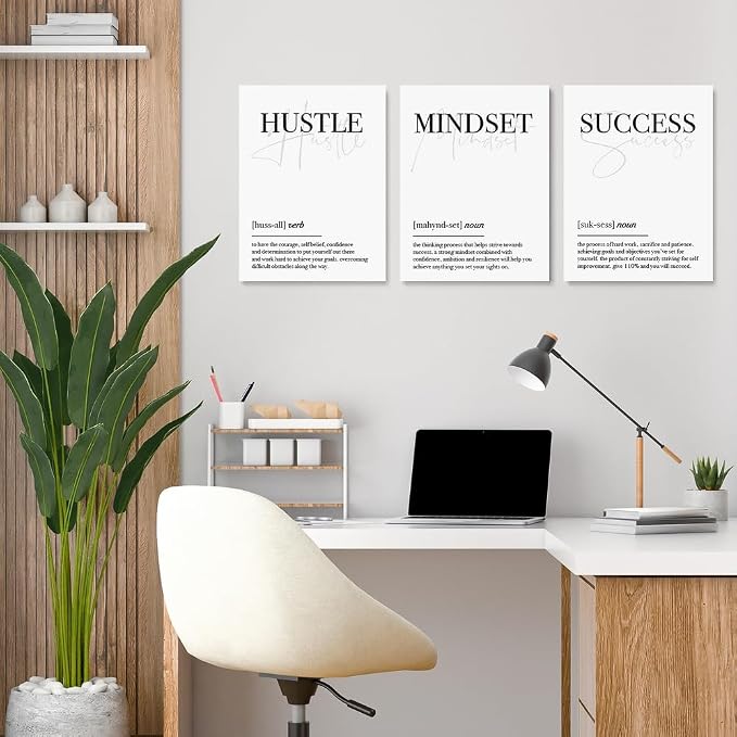 GUBIYU Black and White Hustle Motivational Wall Art Frame Canvas Success Wall - Image 2