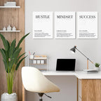GUBIYU Hustle Mindset Success Wall Art Set of 3 Framed Canvas Black and White - Image 3