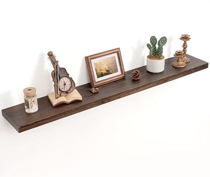 Floating Shelves for Wall Decor, 8 Inch Deep Rustic Solid Elm Wood Floating by FLYJOE