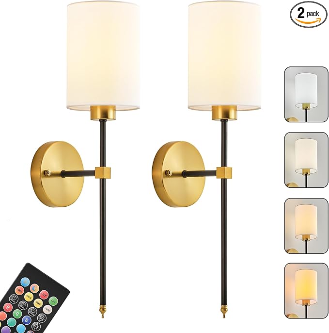 Battery Operated Wall Sconce Set of Two, Wireless Rechargeable Wall Light by KARTOOSH