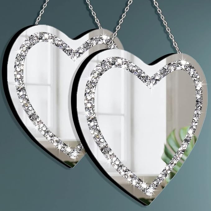DMDFIRST Heart Shaped Silver Glass Mirror 2 Pack 12x12inch Crystal Crush - Image 2