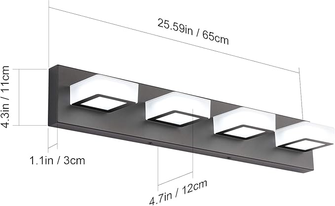 Ralbay LED Black 4 Lights Acrylic Lighting Fixtures Modern Matte Black Bathroom - Image 6