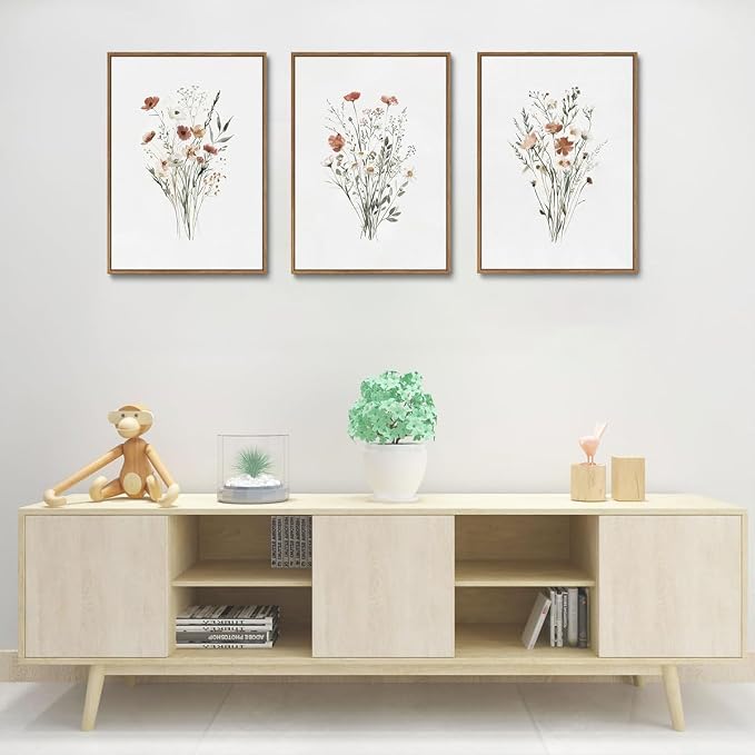 KISSFOX Framed Wildflower Wall Art Floral Canvas Wall Art Flower Pictures Wall - Image 2