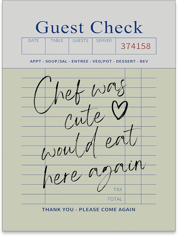 PDFI Trendy Kitchen Wall Art Guest Check Prints Chef Was Cute Would Eat Here by PDFI