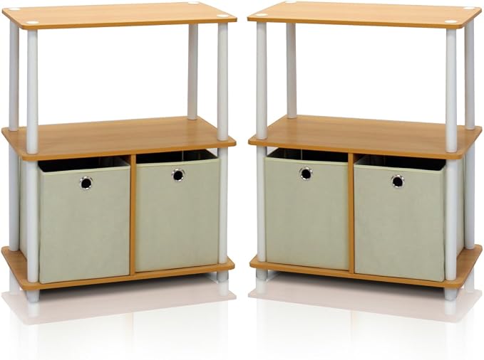 Furinno TURN-N-TUBE Storage Shelves Set of 2, 3-Tier Toolless Book Shelf - Image 3