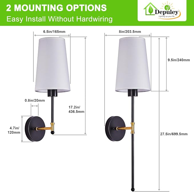 Depuley Battery Operated Wall Sconce: 27" Set of 2 Wireless Wall Lights - Image 8